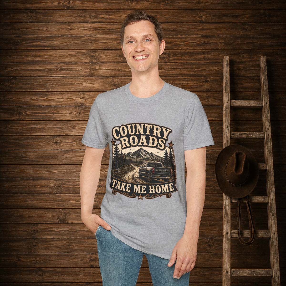 Country Roads Chevy   Adult Size T-Shirt