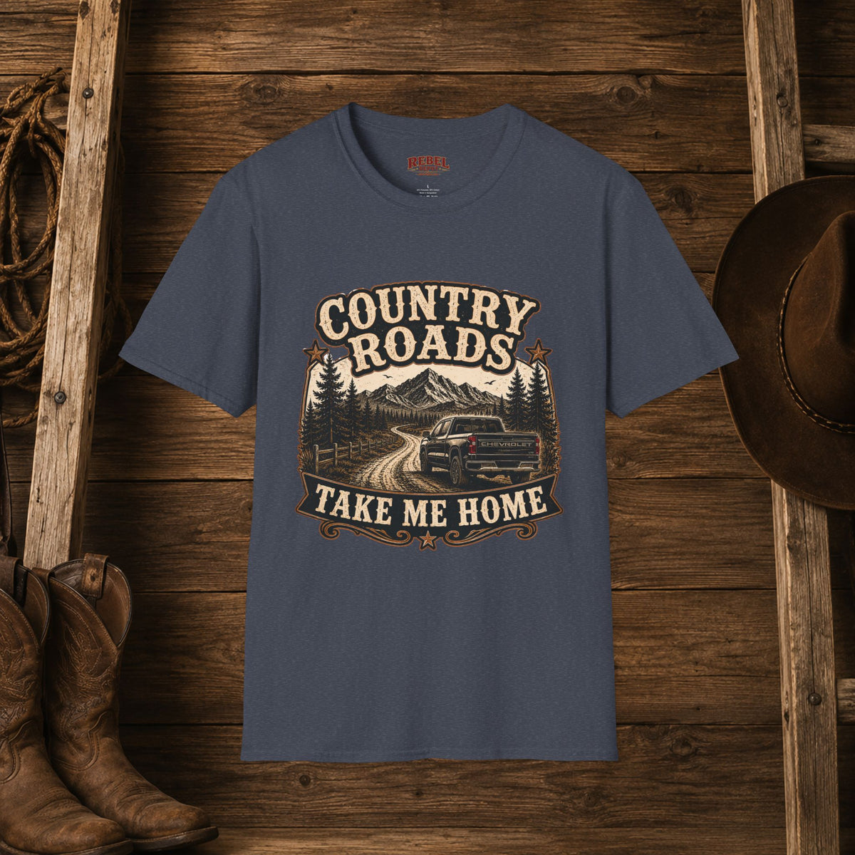 Country Roads Chevy   Adult Size T-Shirt