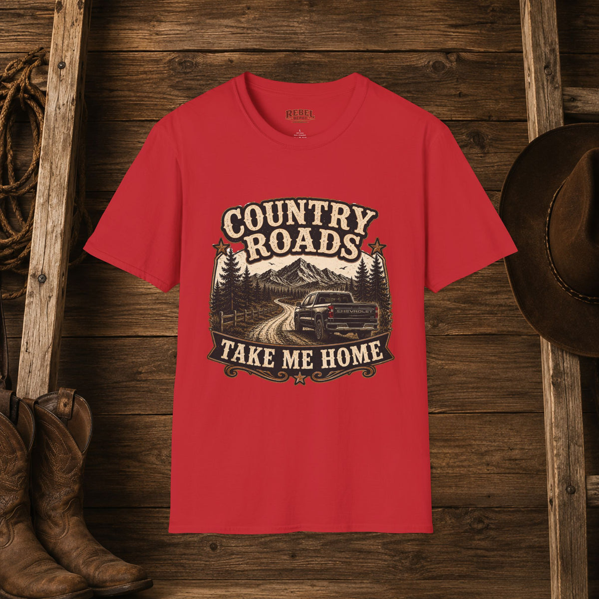 Country Roads Chevy   Adult Size T-Shirt