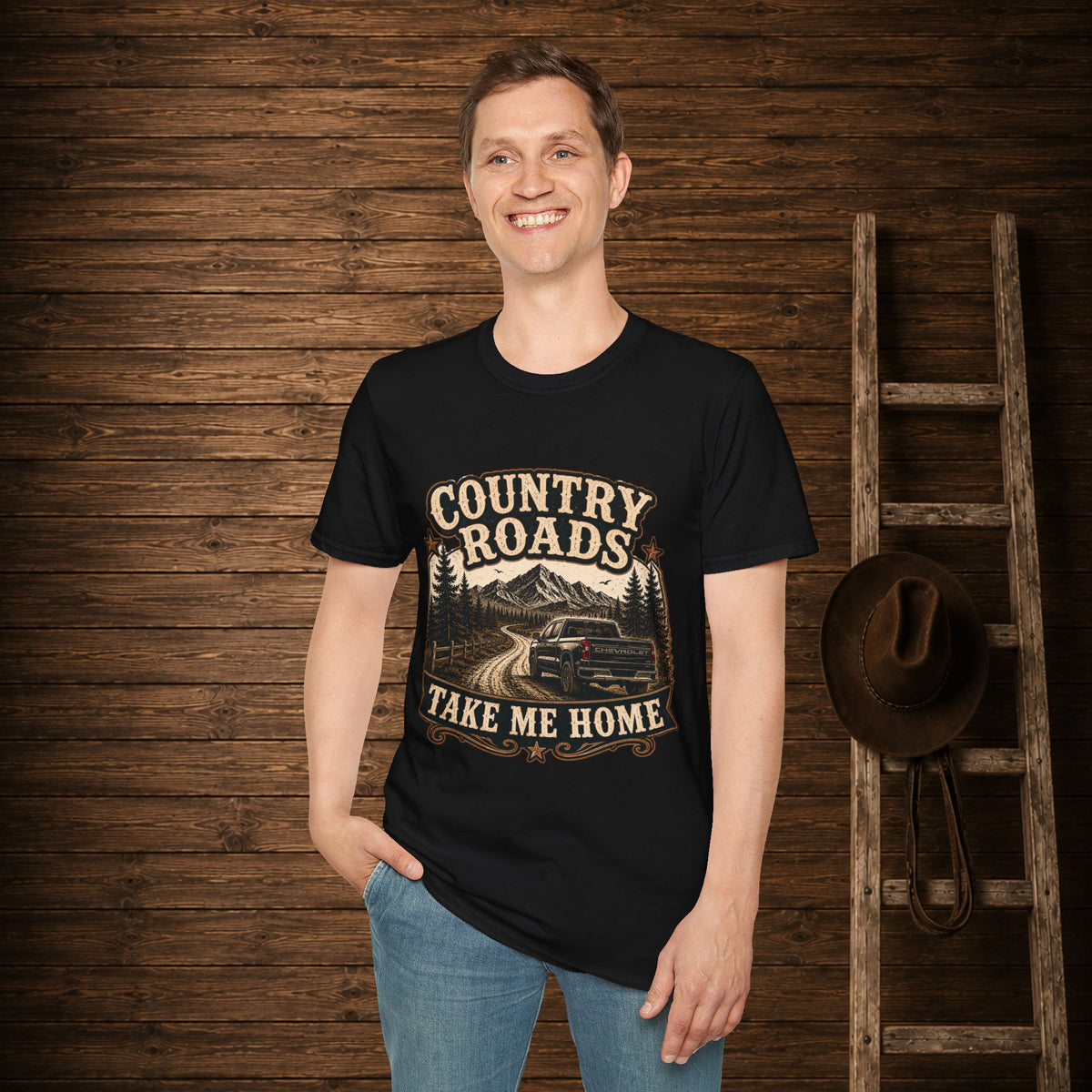 Country Roads Chevy   Adult Size T-Shirt