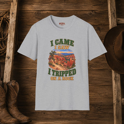 Came Saw Tripped On A Rock  Adult Size T-Shirt