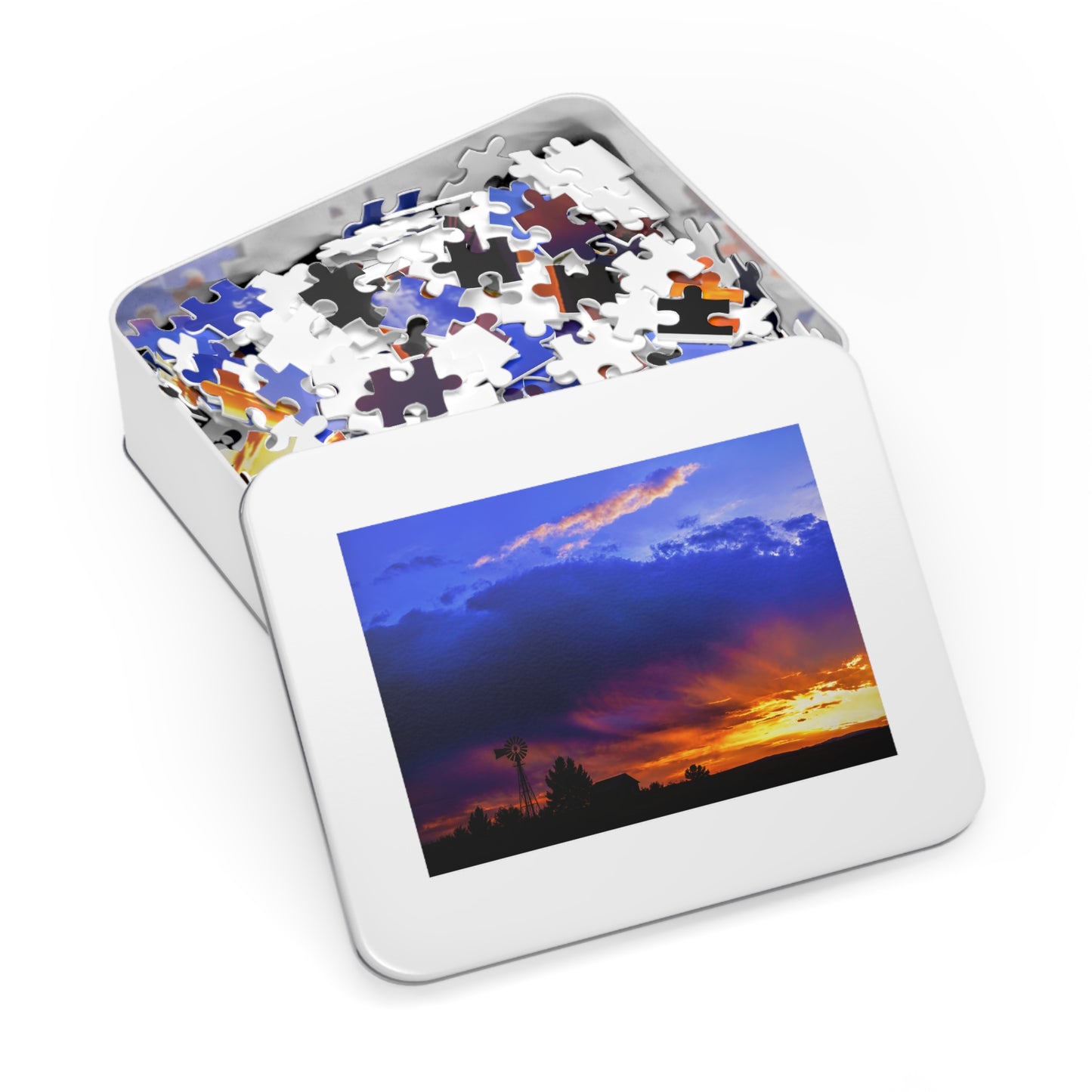 Windmill Sunset  Jigsaw Puzzle in Tin