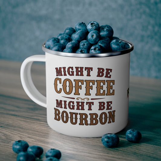 Coffee or Bourbon  Enamel Camping Mug