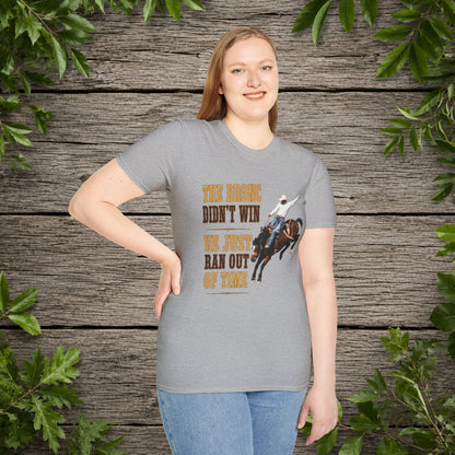 Bronc Ran Out Of Time (Front)  Adult T-Shirt
