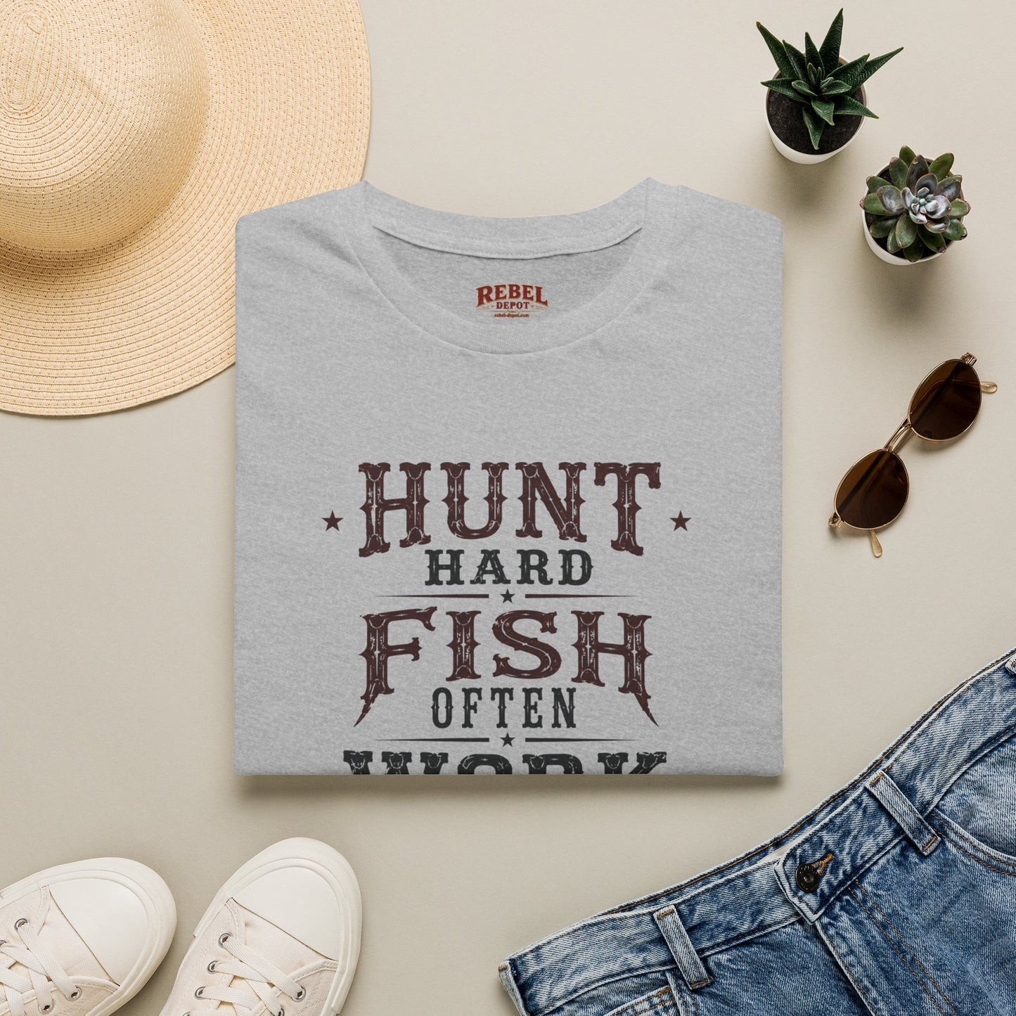 Hunt Fish Work  Adult Size T-Shirt