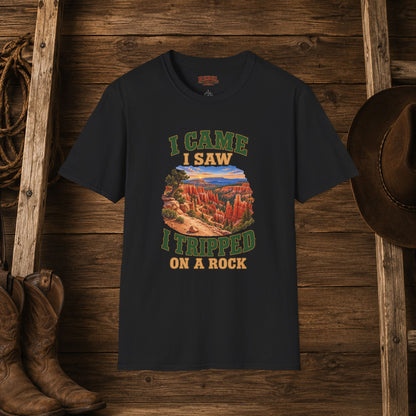 Came Saw Tripped On A Rock  Adult Size T-Shirt