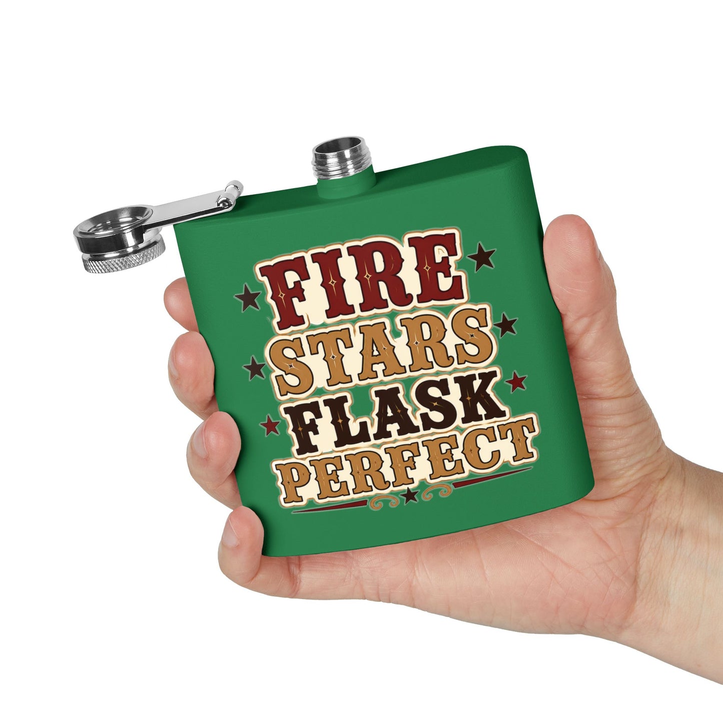 Fire Stars Flask   Stainless Steel Flask, 6oz