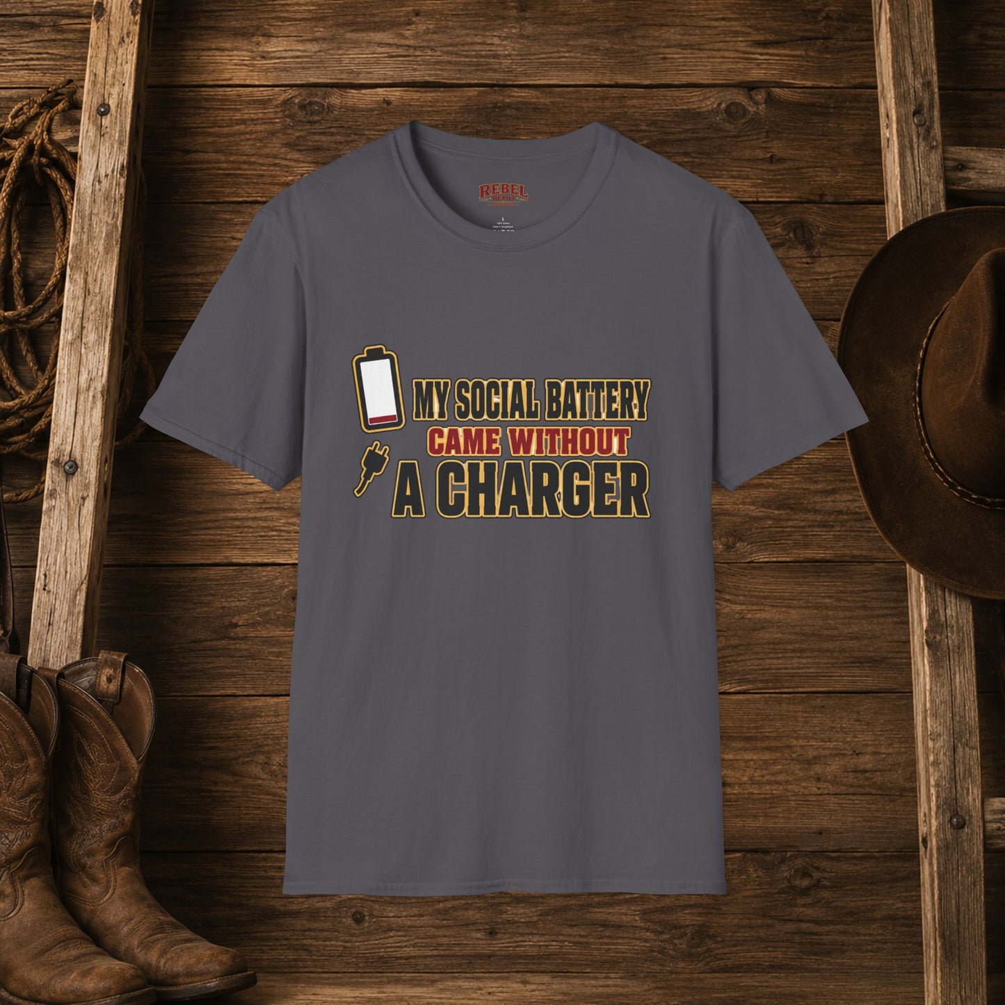 Social Battery No Charger  Adult T-Shirt
