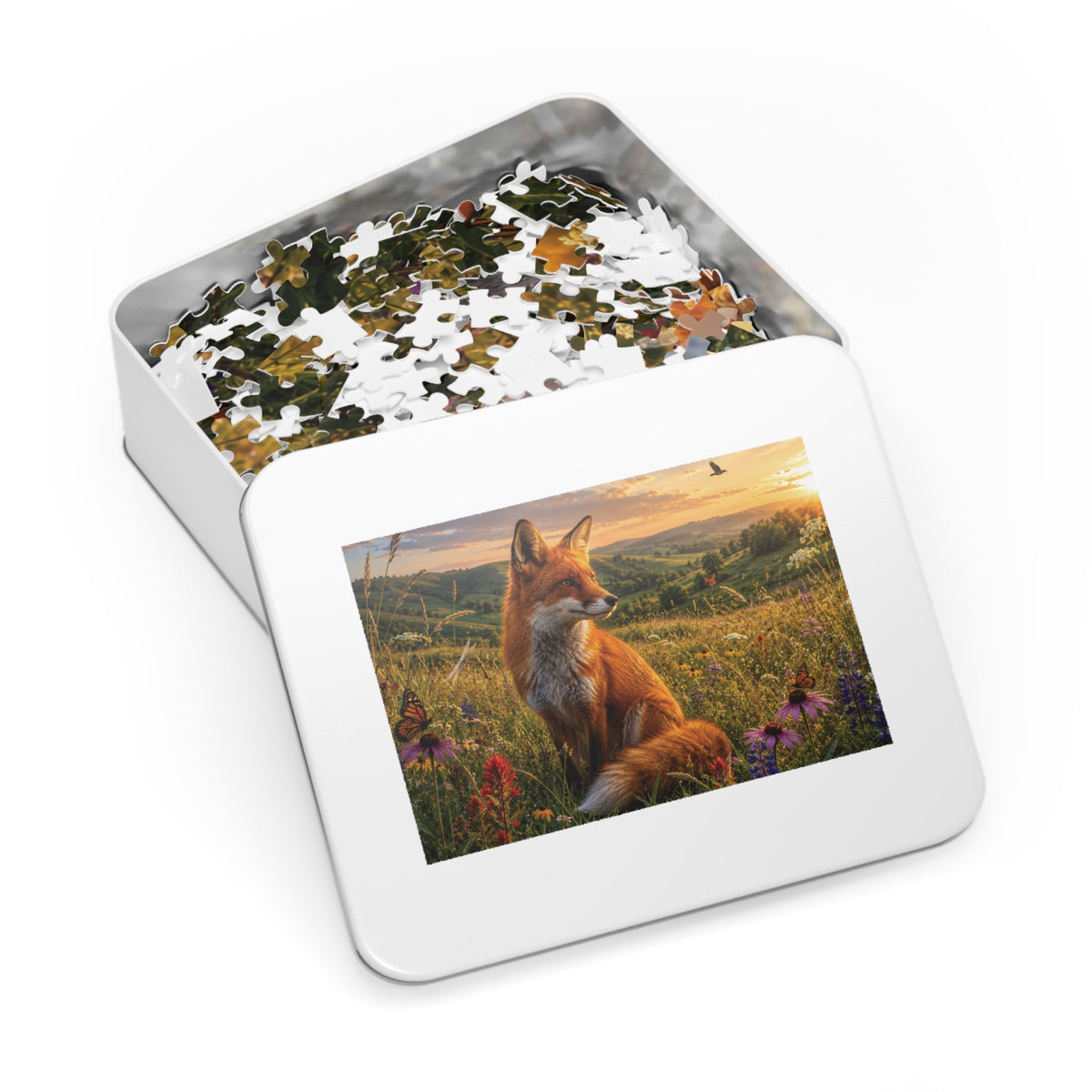 Meadow Fox  Jigsaw Puzzle with Tin