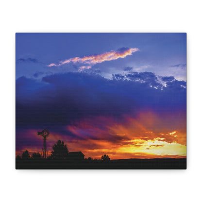 Windmill Sunset Matte Canvas Art