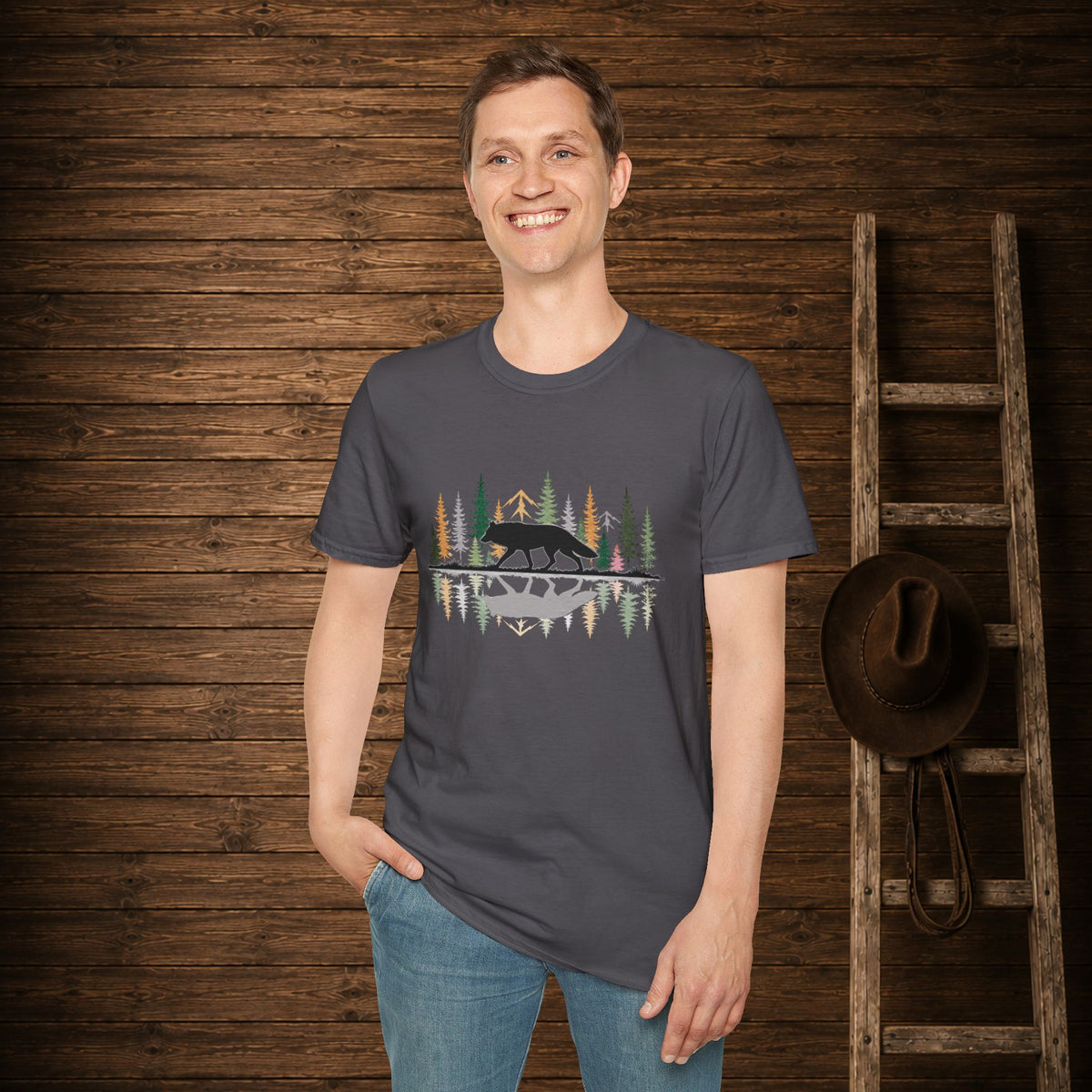 Morning Reflection Wolf   Adult Size T-Shirt