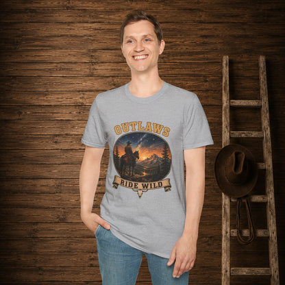 Outlaws Ride Wild   Adult Size T-Shirt