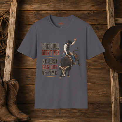 Bull Ran Out Of Time (Front)  Adult T-Shirt