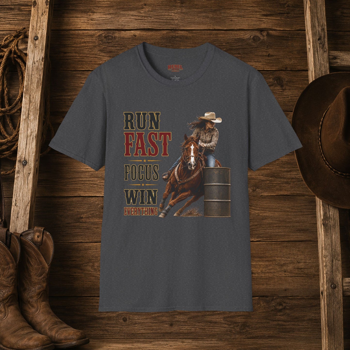 Run Focus Win Cowgirl (Front)  Adult T-Shirt
