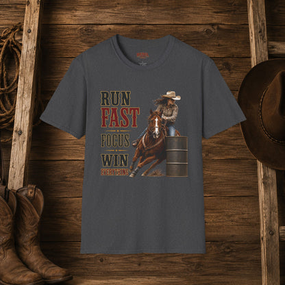 Run Focus Win Cowgirl (Front)  Adult T-Shirt