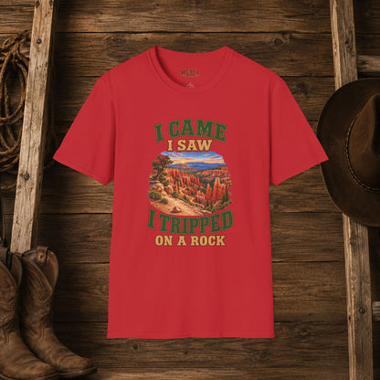 Came Saw Tripped On A Rock  Adult Size T-Shirt