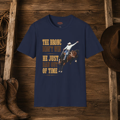 Bronc Ran Out Of Time (Front)  Adult T-Shirt