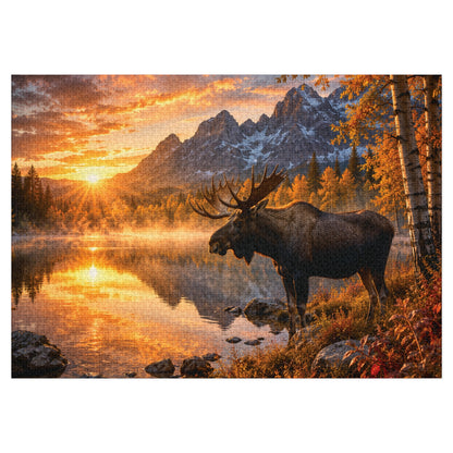 Morning Fall Moose  Jigsaw Puzzle with Tin