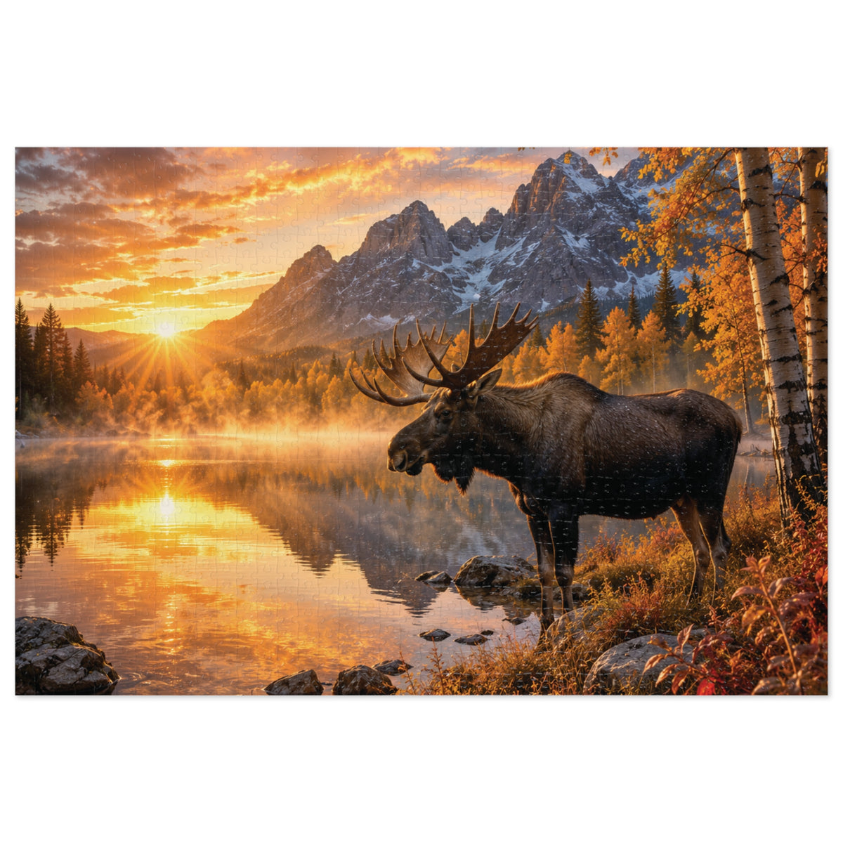 Morning Fall Moose  Jigsaw Puzzle with Tin
