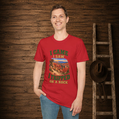 Came Saw Tripped On A Rock  Adult Size T-Shirt