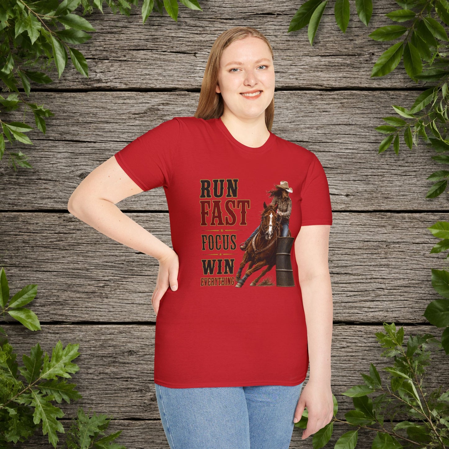 Run Focus Win Cowgirl (Front)  Adult T-Shirt