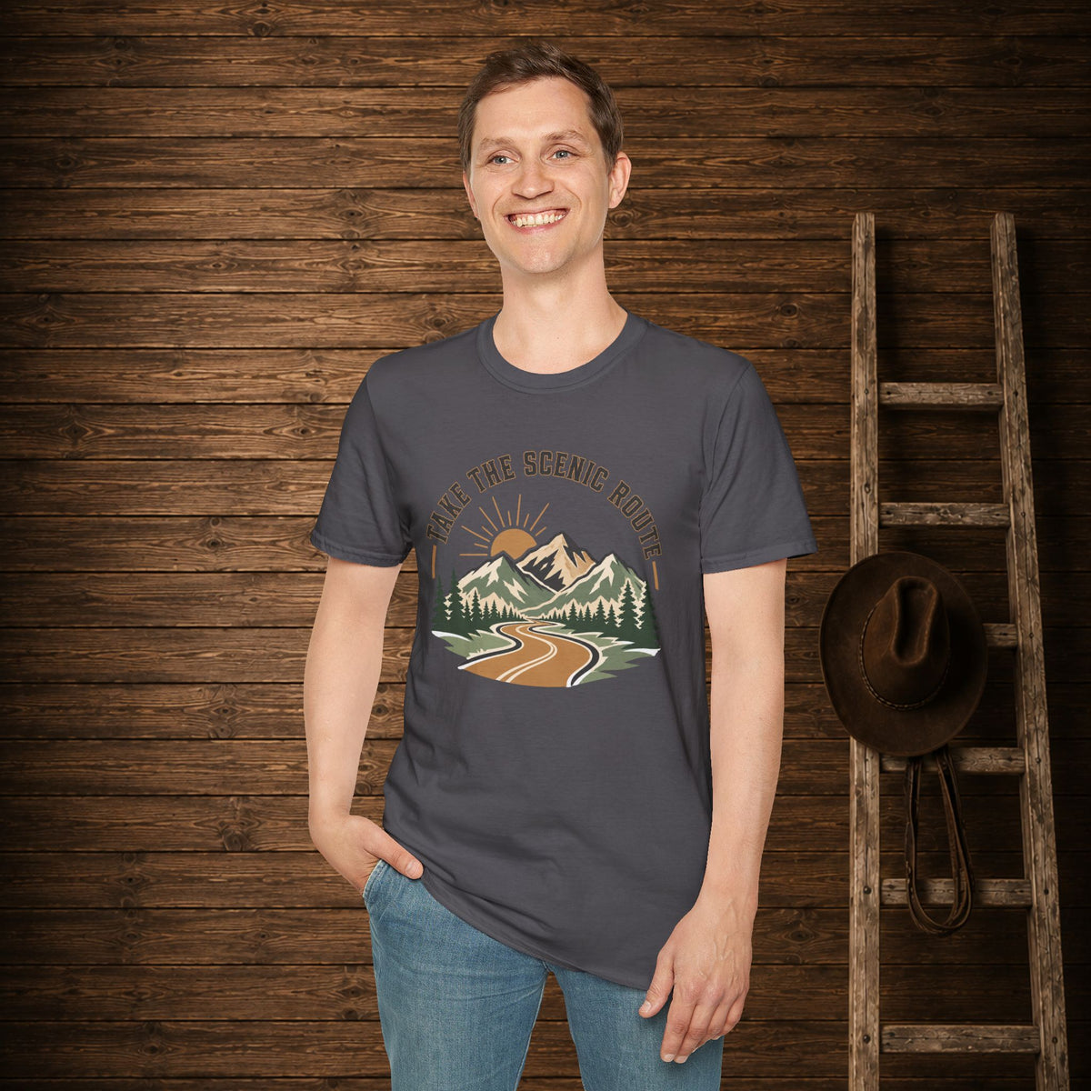 Take The Scenic Route  Adult Size T-Shirt