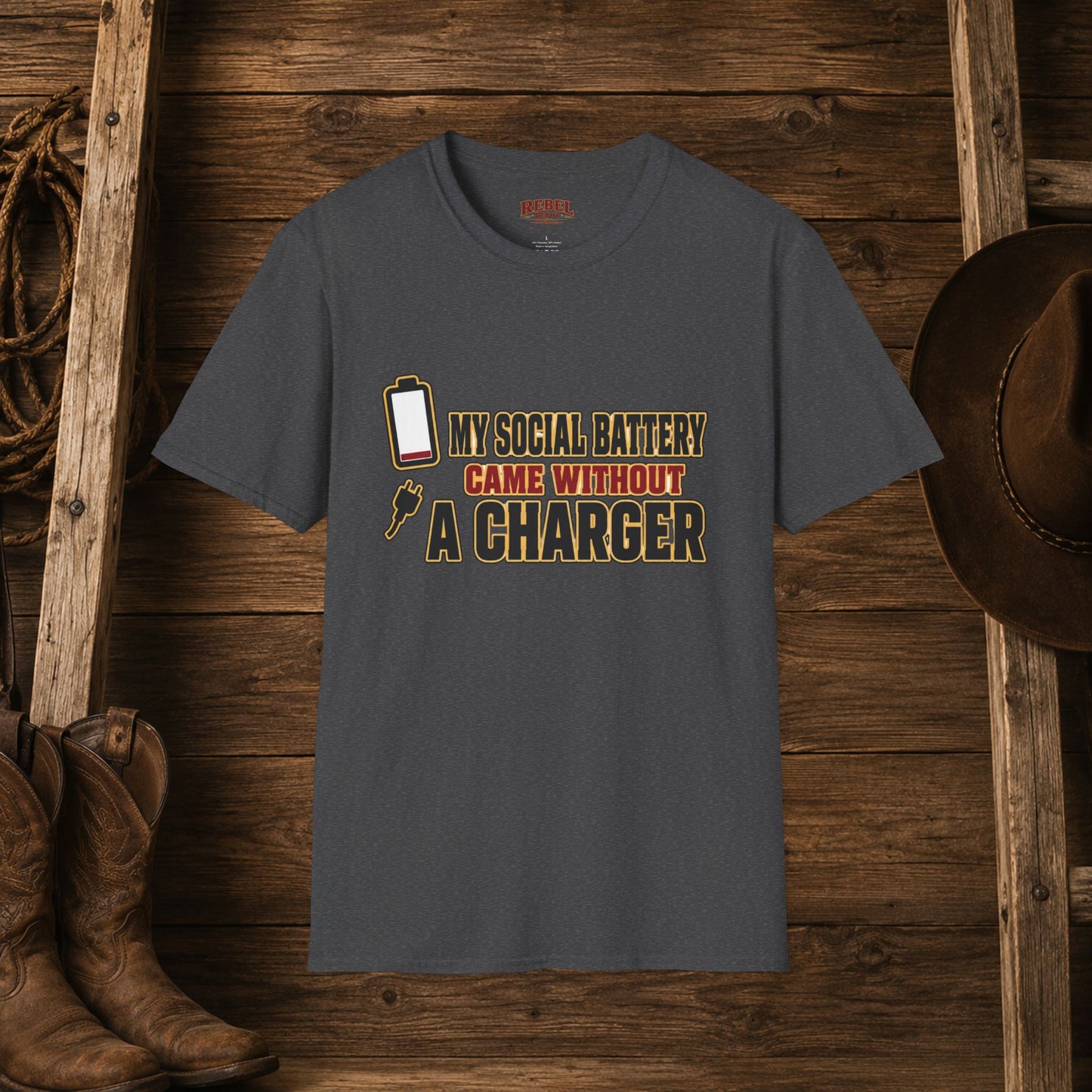 Social Battery No Charger  Adult T-Shirt