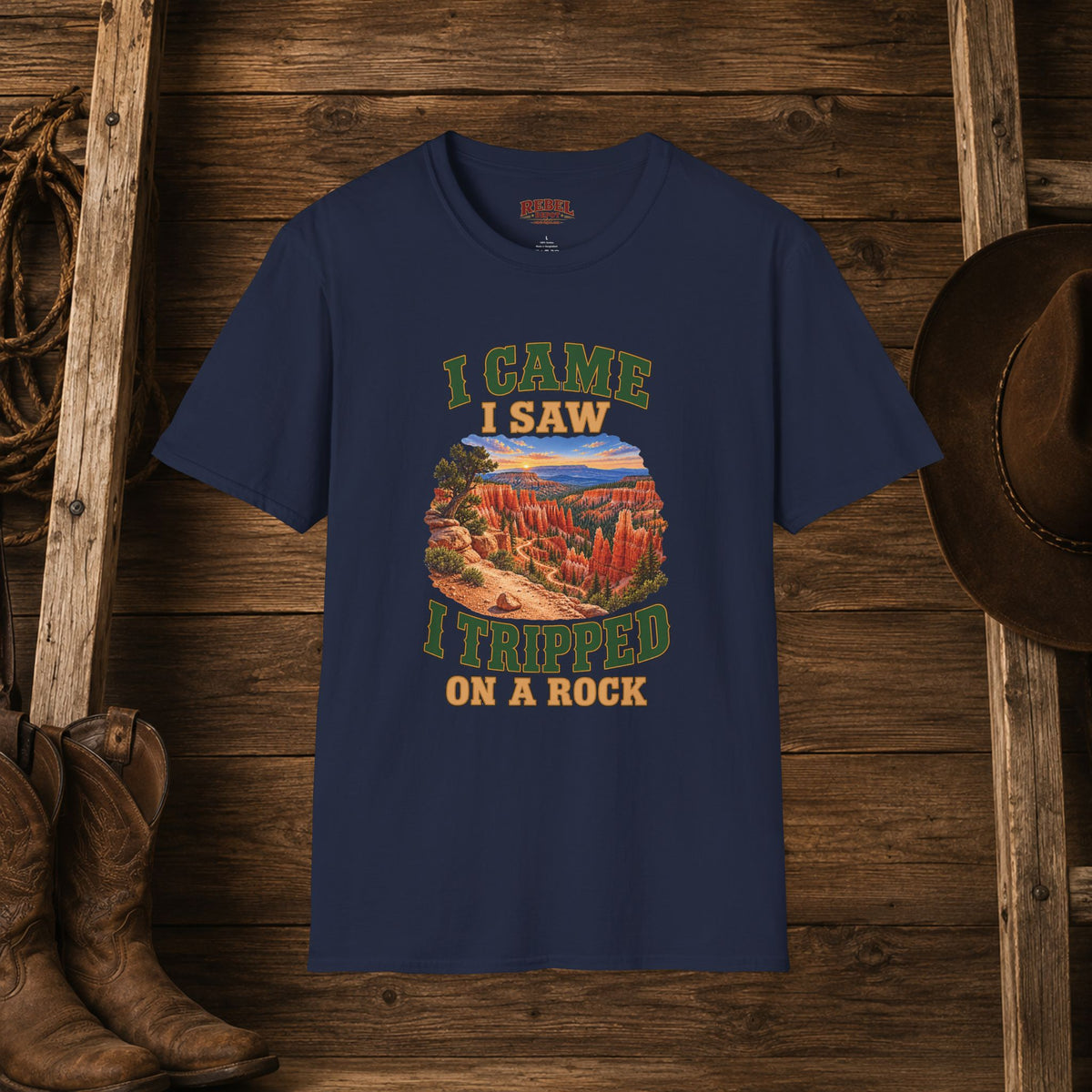 Came Saw Tripped On A Rock  Adult Size T-Shirt