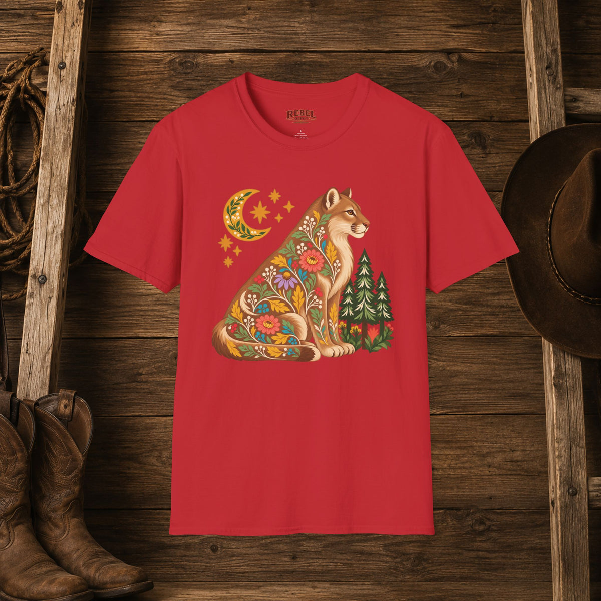 Fall Bloom Cougar   Adult Size T-Shirt