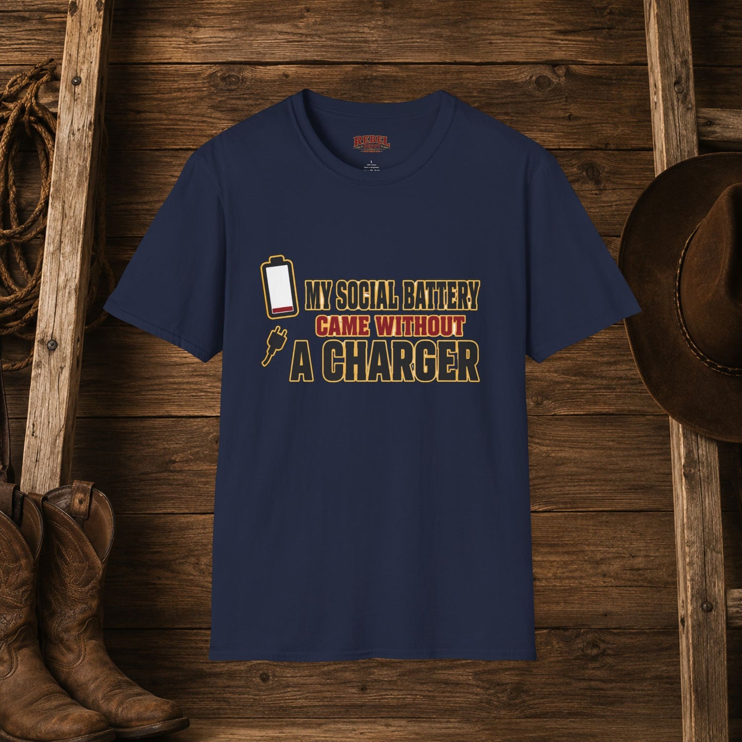 Social Battery No Charger  Adult T-Shirt