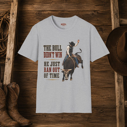 Bull Ran Out Of Time (Front)  Adult T-Shirt