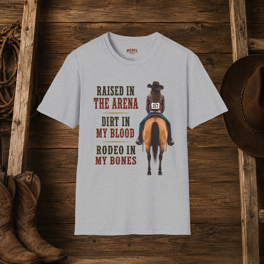Raised Dirt Rodeo Cowgirl (Front)  Adult T-Shirt   ***20% Off At Checkout!***