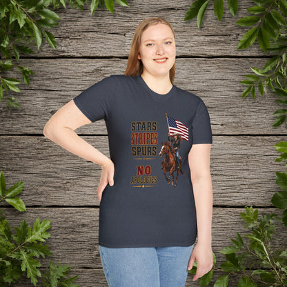 Stars Stripes and Spurs Cowgirl (Front)  Adult T-Shirt