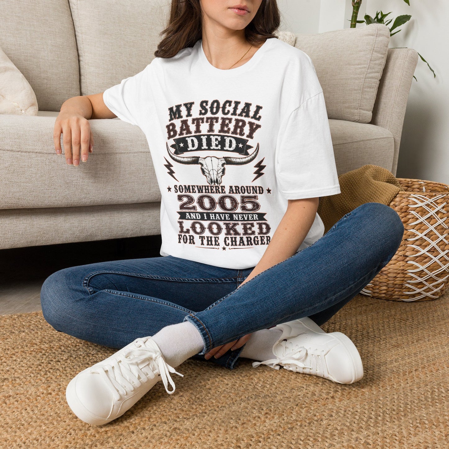 Social Battery Died  Adult Size T-Shirt