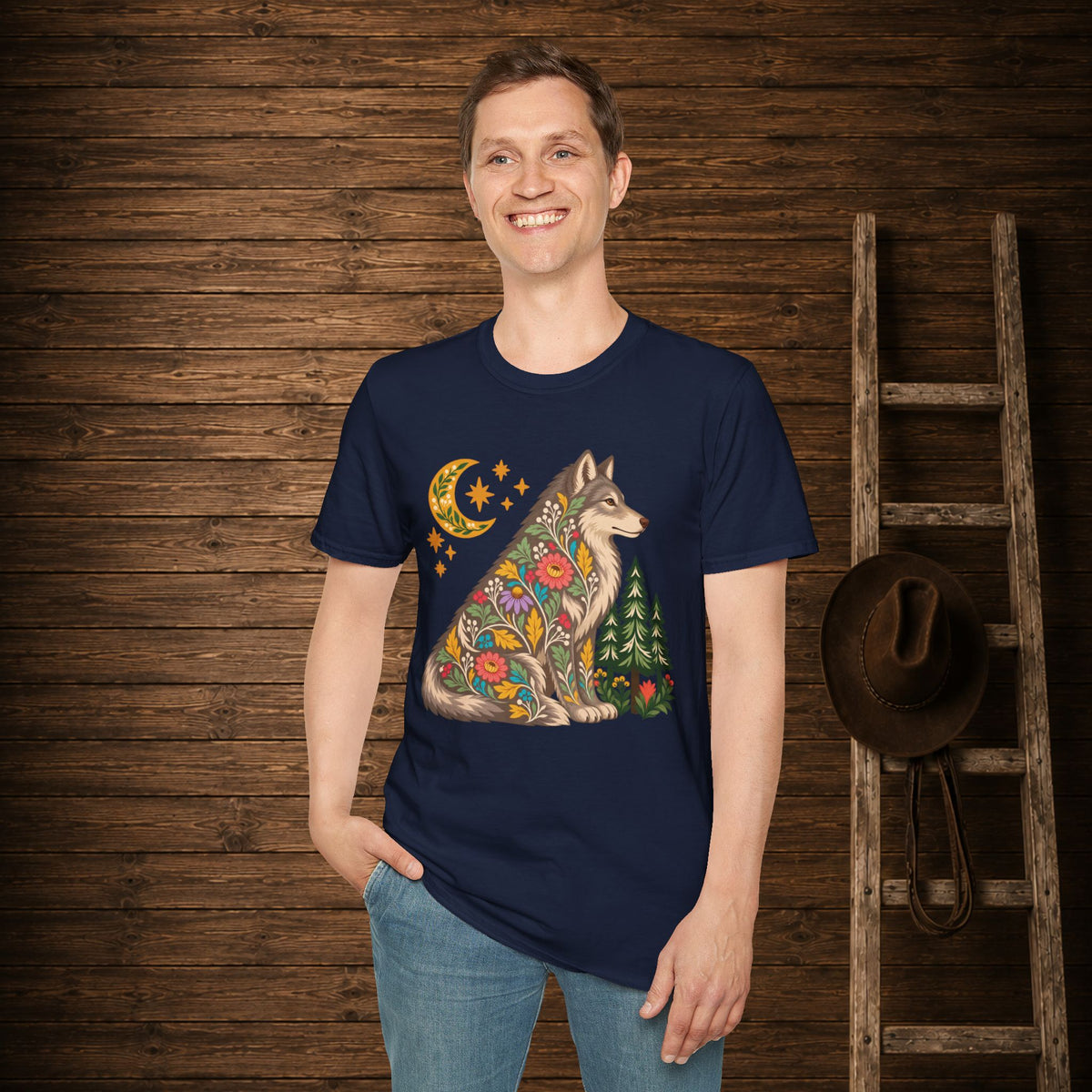 Fall Bloom Wolf  Adult Size T-Shirt