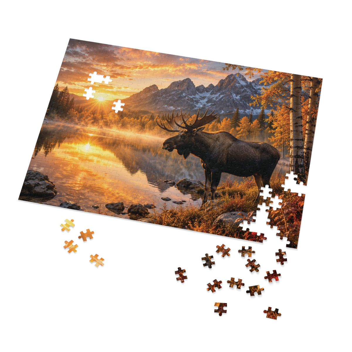 Morning Fall Moose  Jigsaw Puzzle with Tin