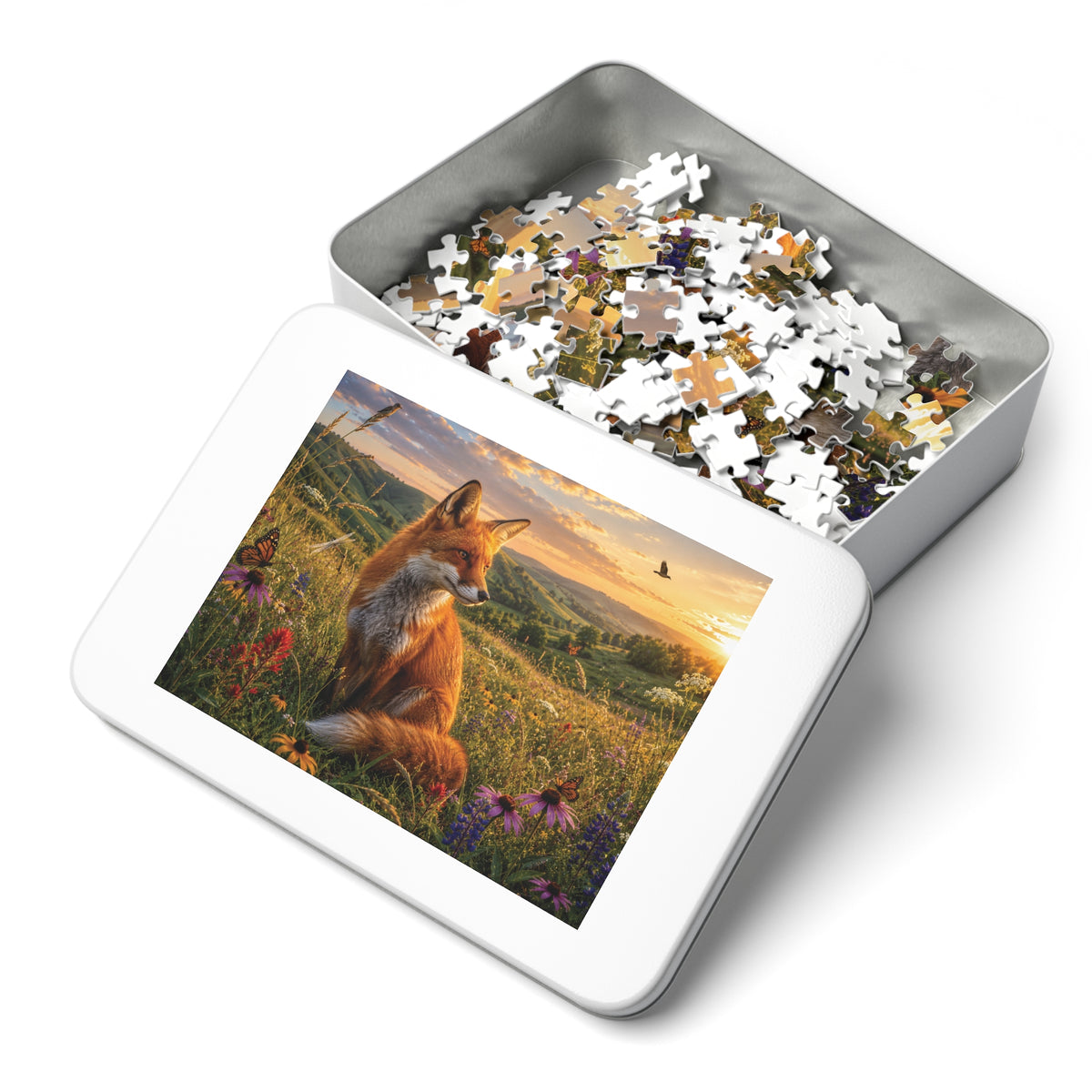 Meadow Fox  Jigsaw Puzzle with Tin