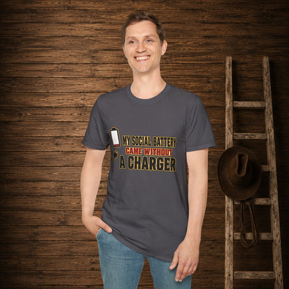 Social Battery No Charger  Adult T-Shirt