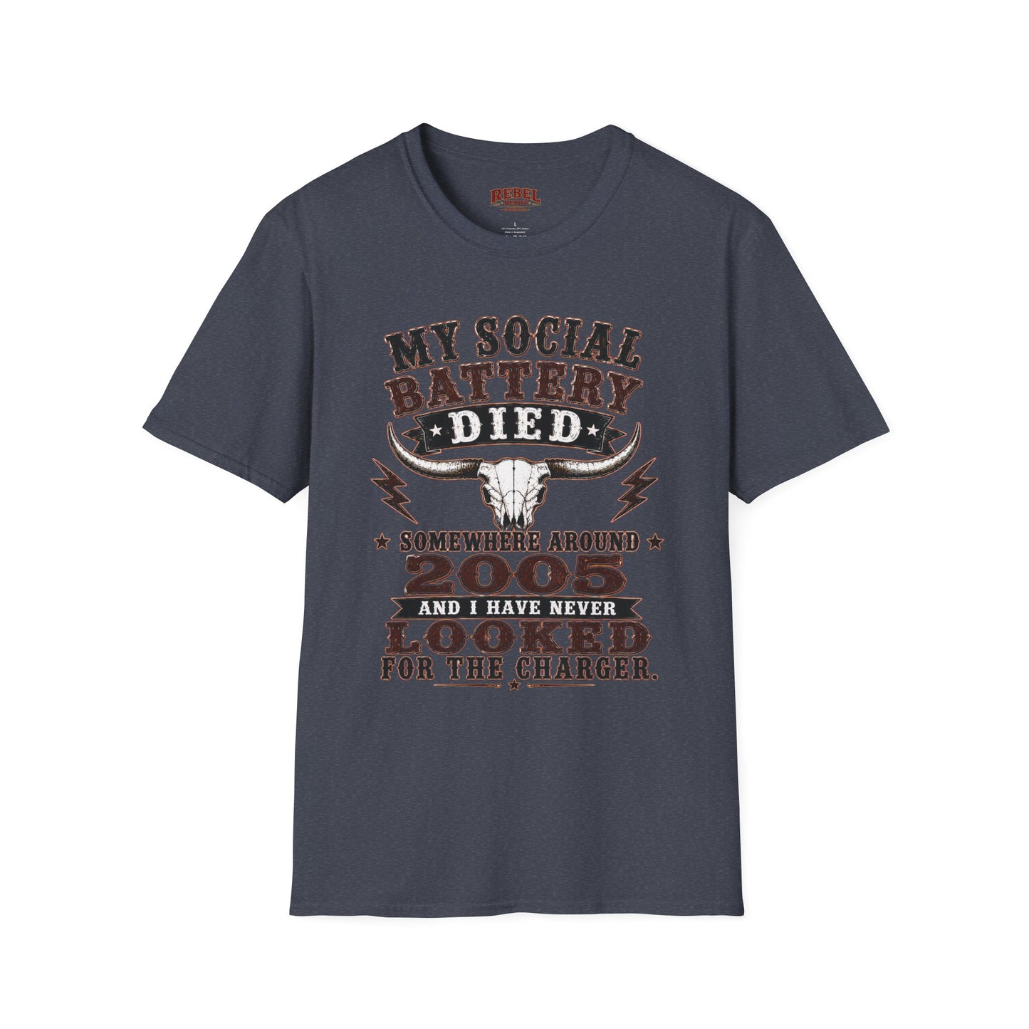 Social Battery Died  Adult Size T-Shirt