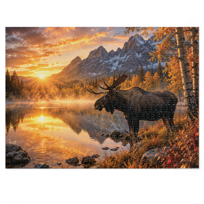 Morning Fall Moose  Jigsaw Puzzle with Tin