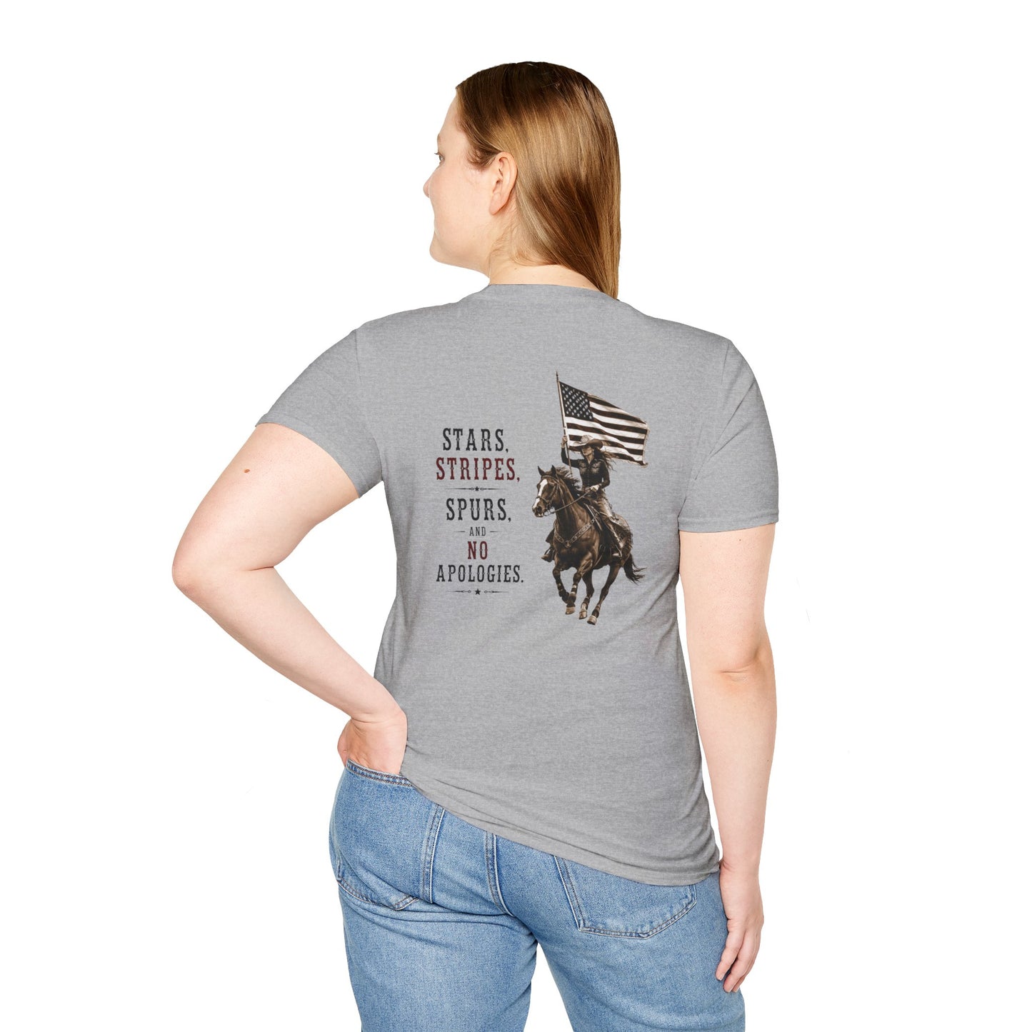 Stars Stripes and Spurs Cowgirl  (Back) T-Shirt