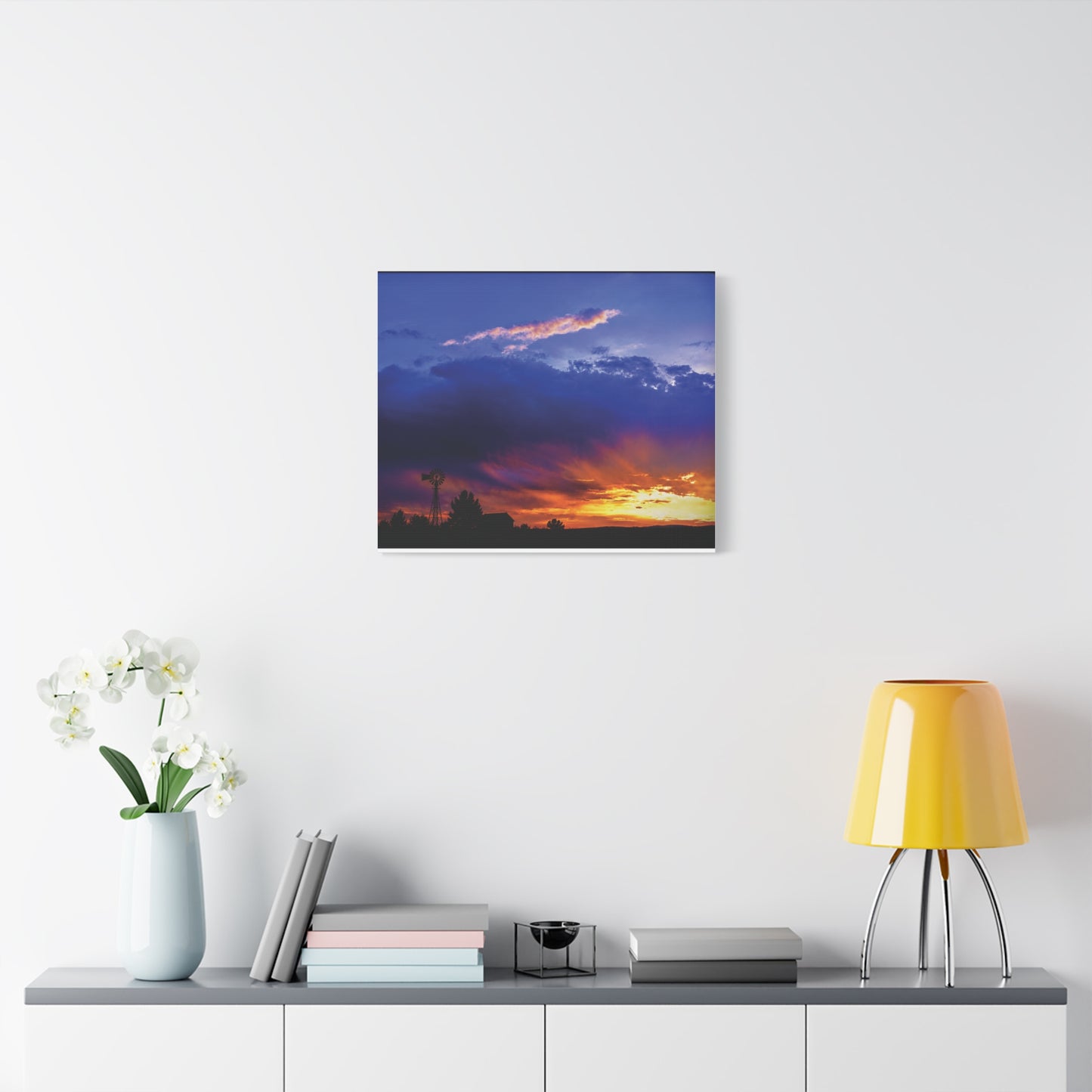 Windmill Sunset Matte Canvas Art