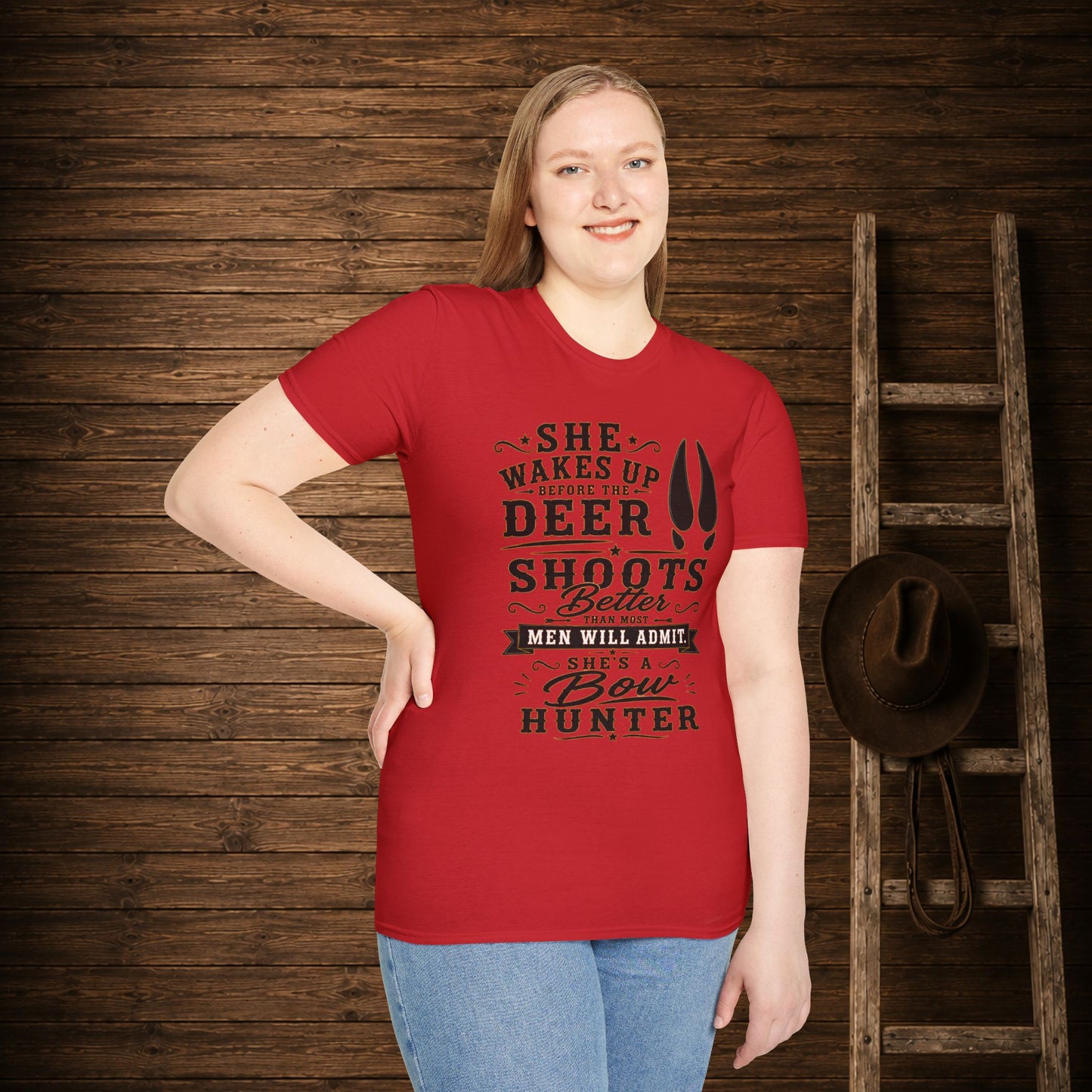 She's A Bow Hunter  Adult Size T-Shirt