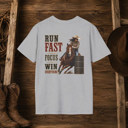 Run Focus Win Cowgirl  (Back)  Adult T-Shirt