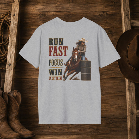 Run Focus Win Cowgirl  (Back)  Adult T-Shirt   ***20% Off At Checkout!***