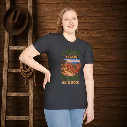 Came Saw Tripped On A Rock  Adult Size T-Shirt