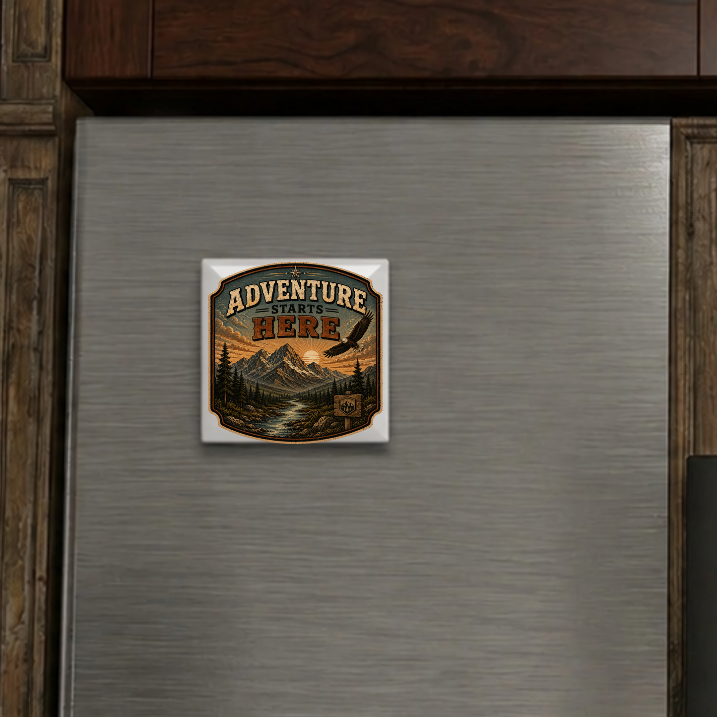 Adventure Here  Porcelain Magnet Square