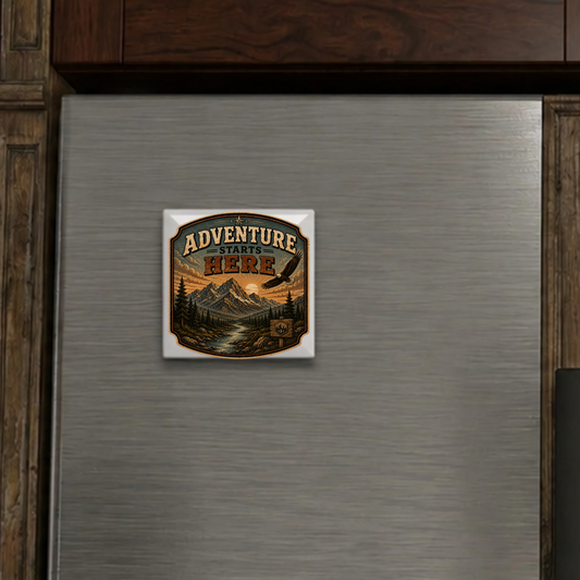 Adventure Here  Porcelain Magnet Square