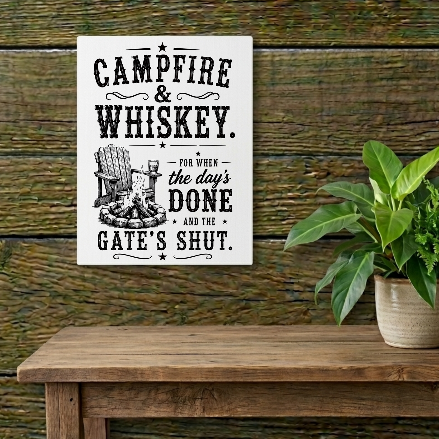 Campfire and Whisky  Metal Art Sign