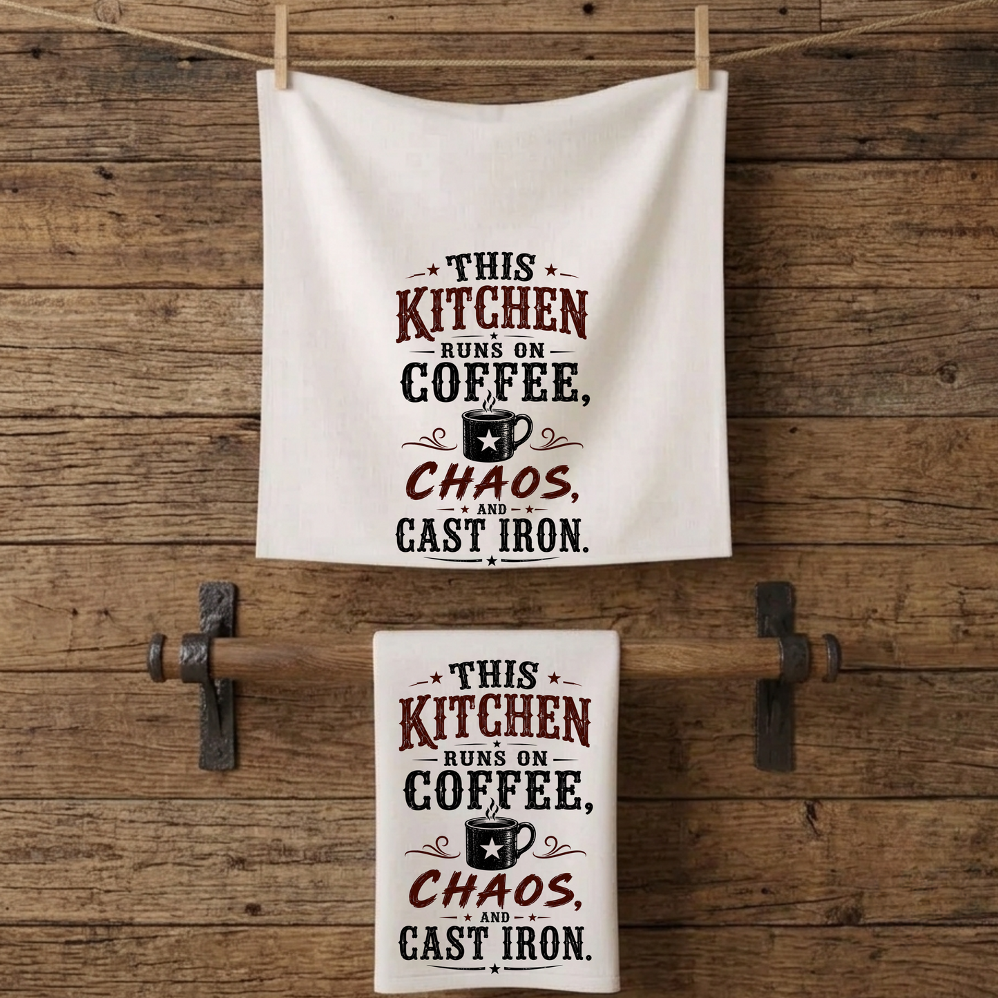 Coffee Chaos Cast Iron   Kitchen Tea Towel